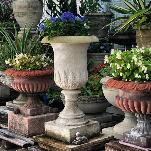 Marlia Grande and Kenilworth 24 and Rustic Plinths PAIR Vintage  #longshadowplanters #longshadowvintage #gardendesign
